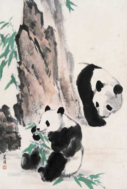 萧琼 熊猫 立轴
